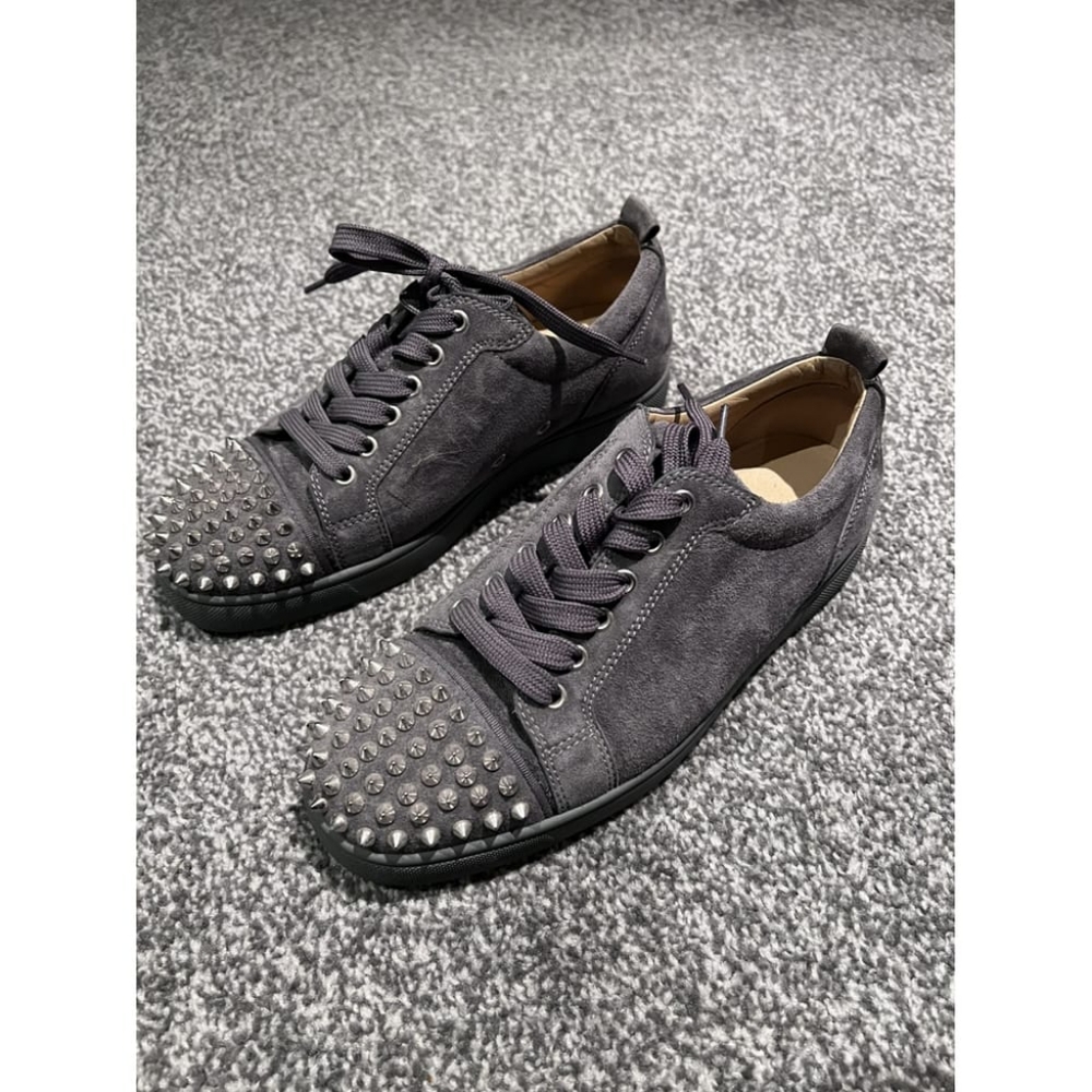 christian louboutin Louis junior grey suede spike shoes